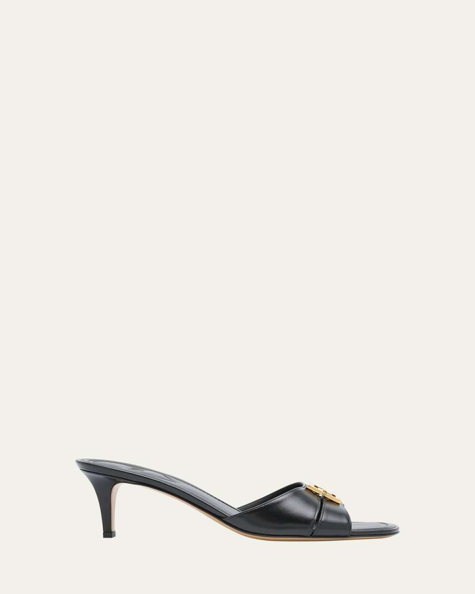 Fold Leather Kitten-Heel Sandals